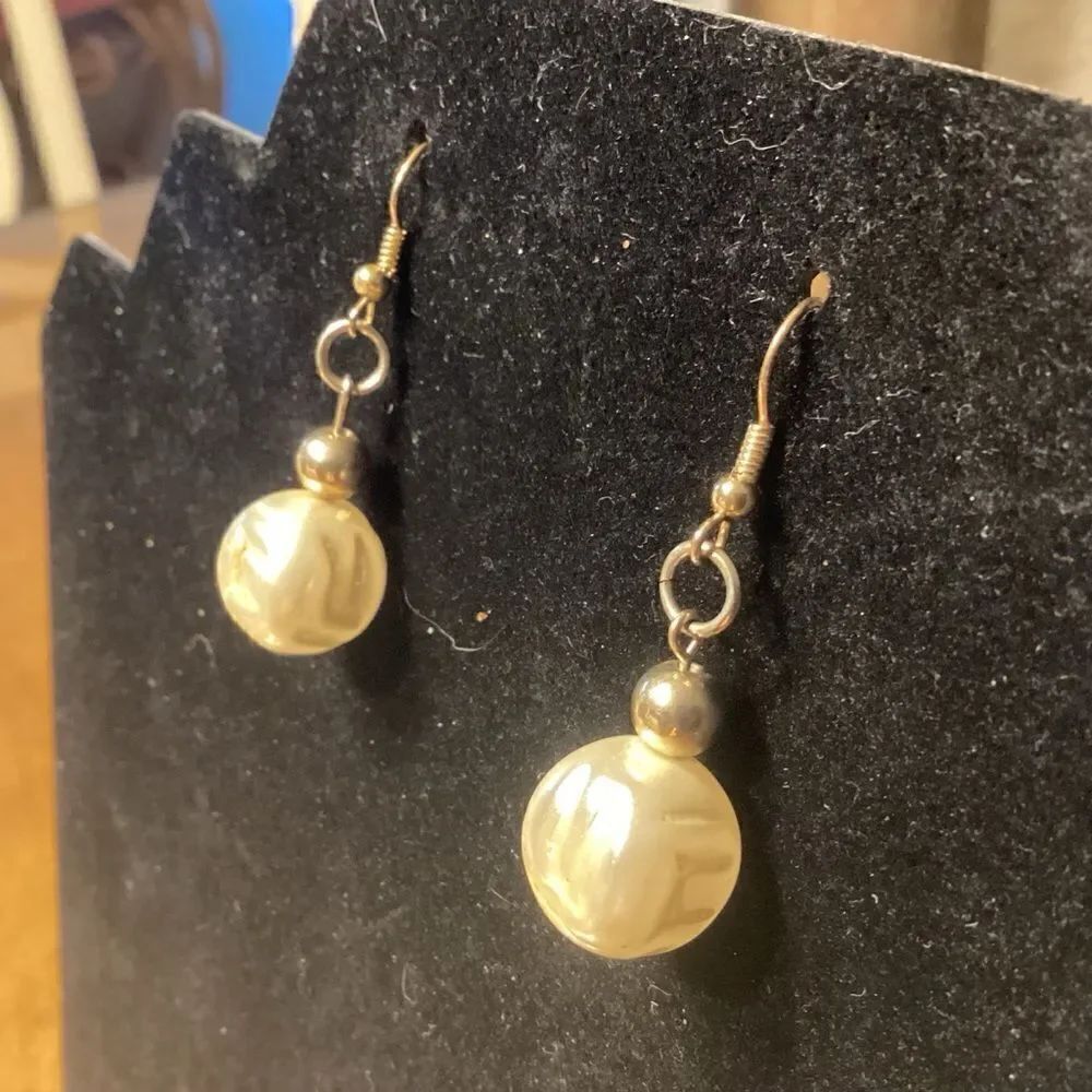 Faux Pearl and Gold Tone Earrings